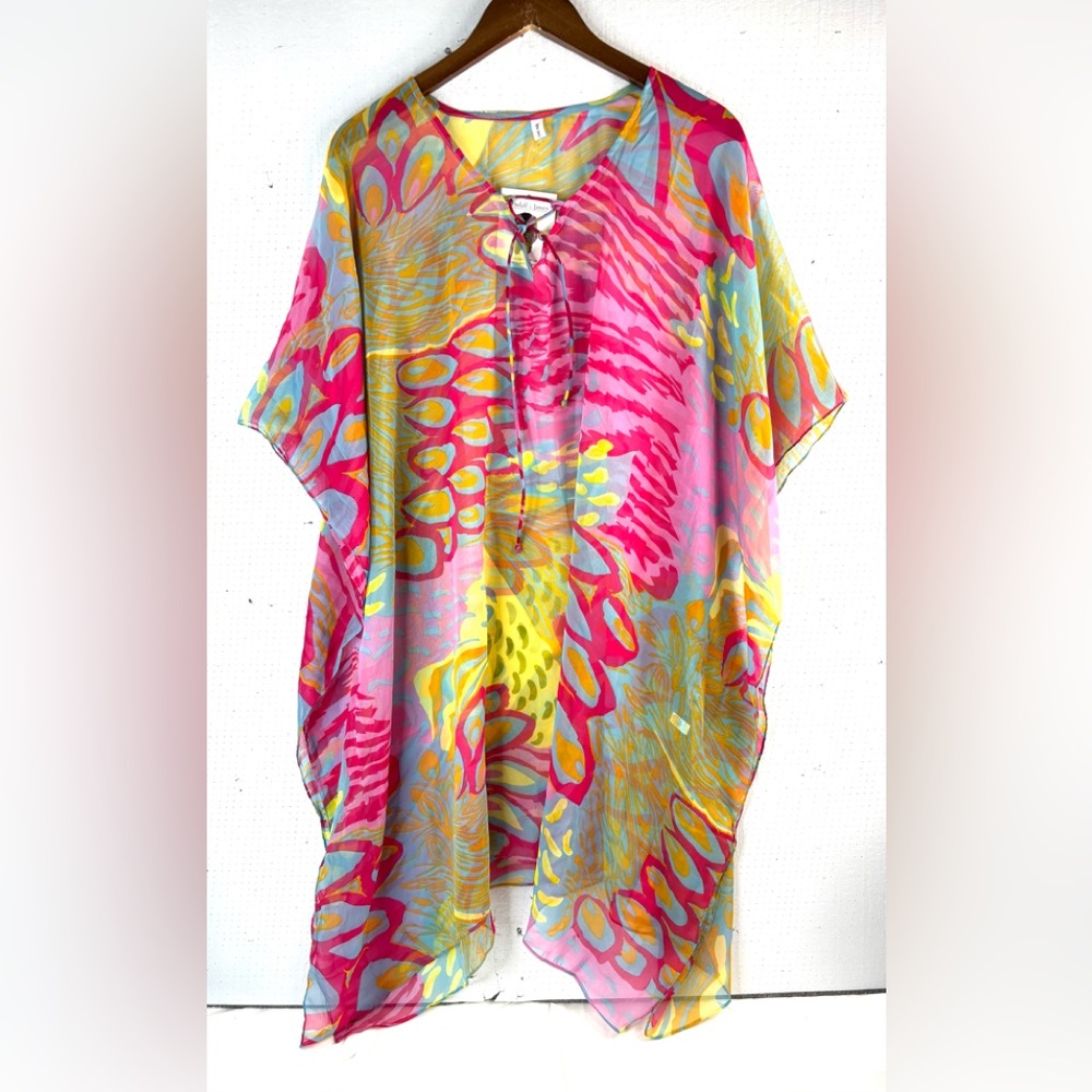 Kendall & James OS Vibrant Resortwear Pink and Yellow Swim Coverup